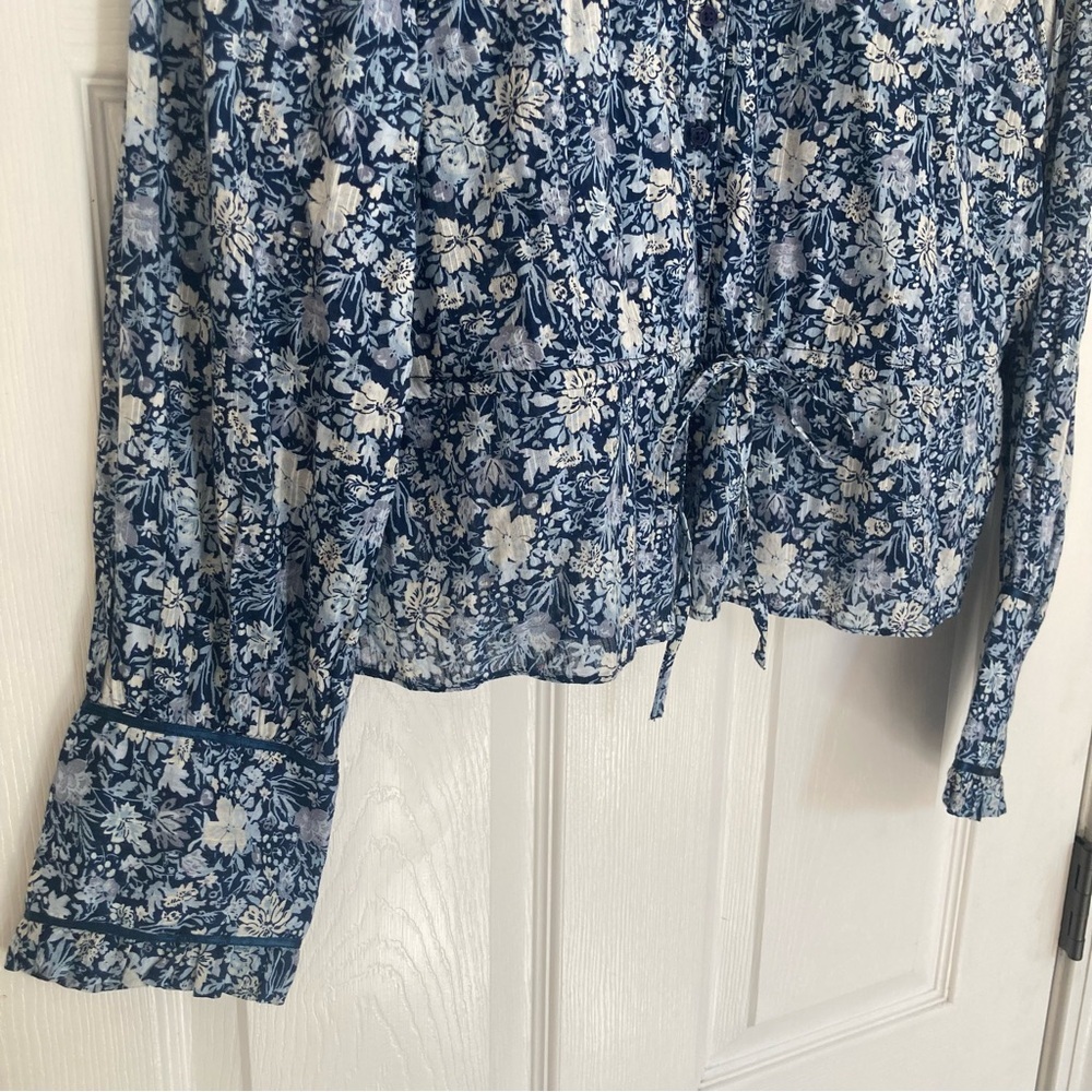 Free People Daybreak Printed Cotton Blouse in Chambray Combo Blue, Size M, NWOT - Picture 9 of 16